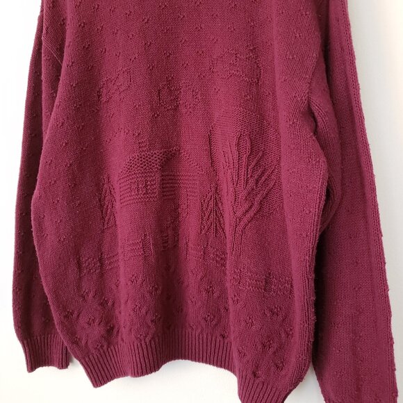 Vintage Northern Reflections By Parkhurst Maroon Farmhouse Knit Sweater Size L - Picture 5 of 15